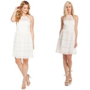 Trina Turk White Lace Halter Mini Fit Flare Casual Sleeveless Dress